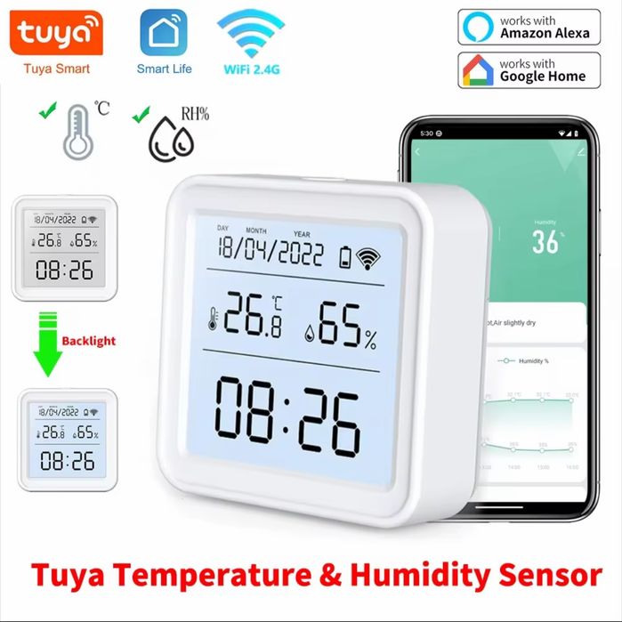 Tuya Smart Zigbee Сензор за температура и влажност с LED