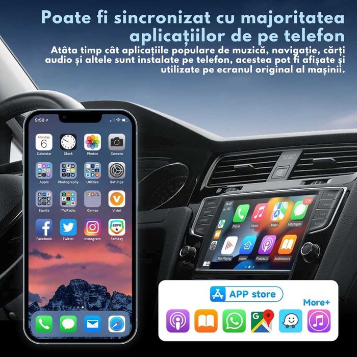 Adaptor Wireless CarPlay & Android Auto 2in1  Compatibilitate prin USB