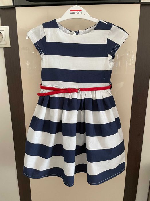 Рокля в бяло и синьо райе за момиче на Minoti/Миноти, размер 92-98 см.
