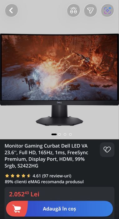 Monitor Dell 165hz curbat