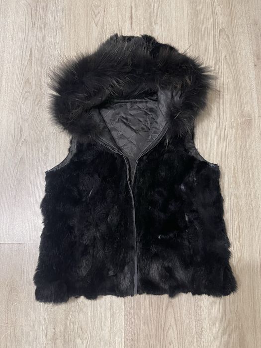 Естествена кожа лисица елек ,елек заек с качулка