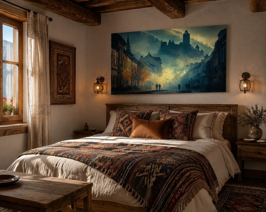 Tablou canvas Ceața dimineții, oraș vechi medieval, atmosferic, 80×45 - 140×78 cm