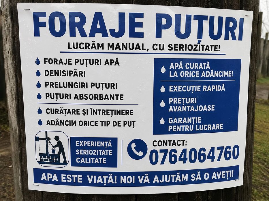 Efectuam puțuri piloni de apă.