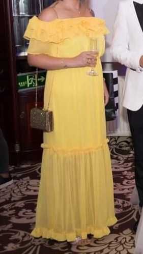 Rochie galbena tip spaniola din voal marime universala