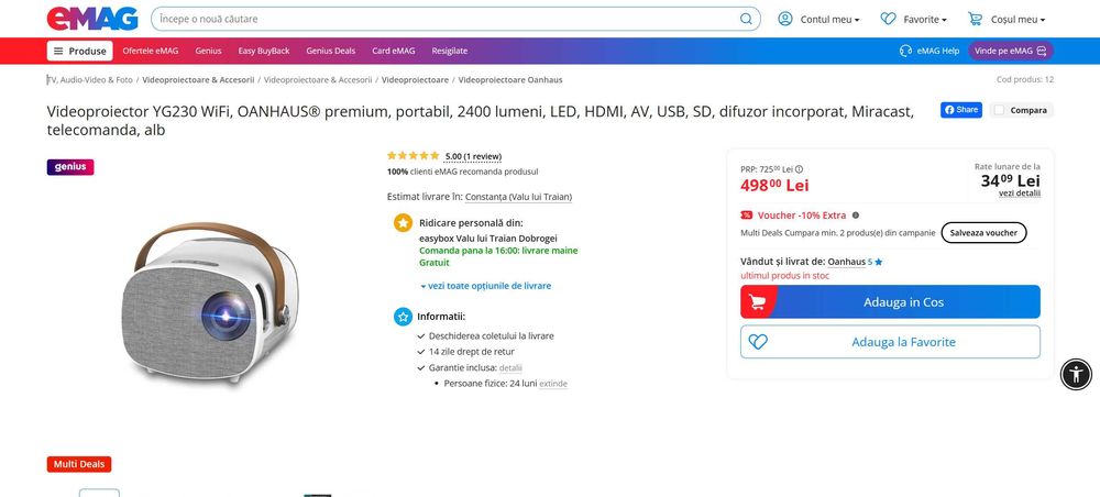 Videoproiector YG230 WiFi LED, HDMI, USB, Miracast - nefolosit