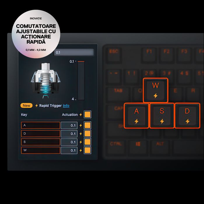 Tastatura gaming SteelSeries Apex Pro TKL, alba, OmniPoint 3.0, Rapid Trigger
