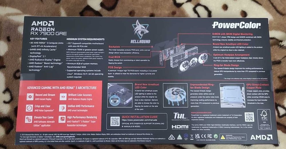 Placă video Radeon RX 7900 GRE Hellhound 16GB GDDR6 256-bit - Nouă
