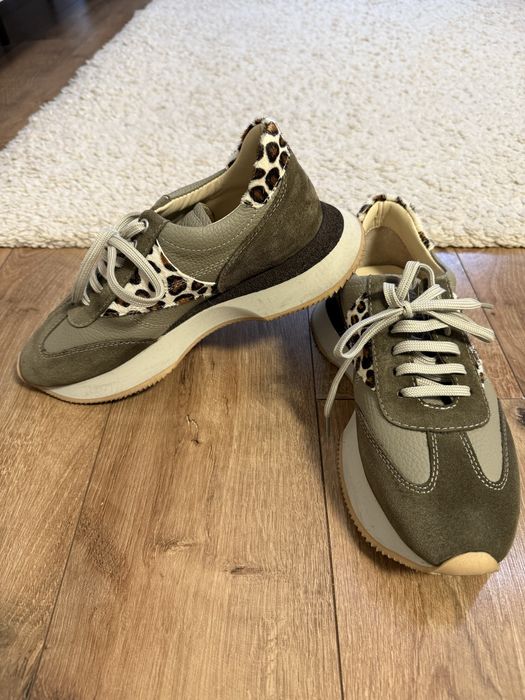 Сникърси каки и бежово с леопардов мотив, маратонки Fabiano