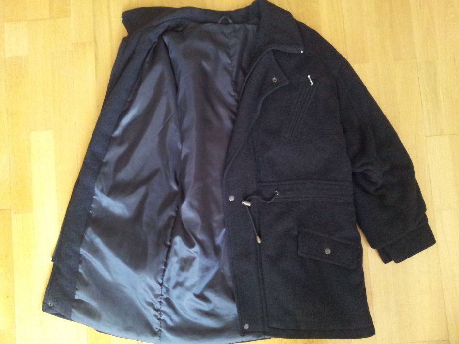 Palton barb 3/4, din stofa lana neagra, eleganta