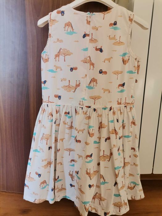 Рокля за момиче, размер 140 - 146, с принт на животни, памучна материя