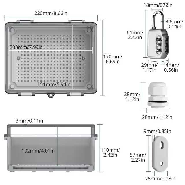 Cutie de distributie 22x17x11cm, IP65, tablou electric, plastic ABS, capac transparent, Rezistenta la Apa, Praf si UV, Gri Deschis