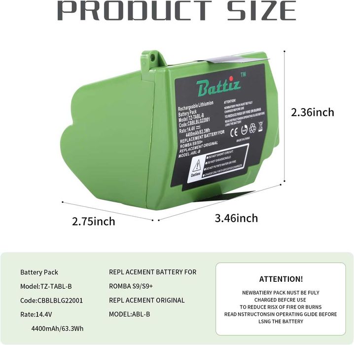 Baterie Roomba s9 S9+, 4400mAh. 150min autonomie Capacitate mare, NOUA