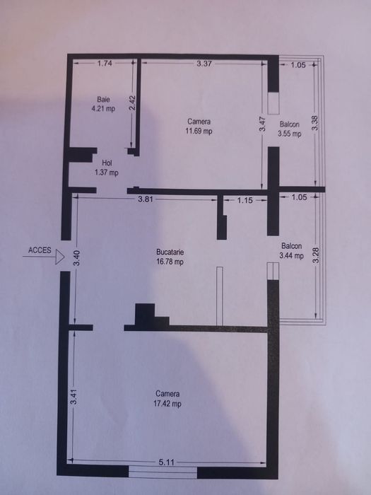 Vand ap. 2 camere, decomandat, zona Calea Aradului, centrala proprie, 51 m2