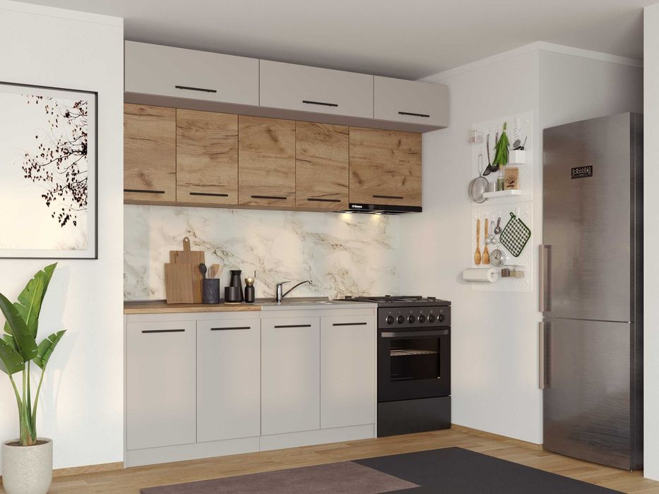 Set Mobila Bucatarie Linea 220 Casmir / Stejar C25 - Transport Gratuit