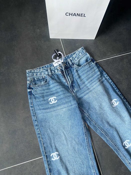 дамски дънки шанел chanel сини дълги деним нови