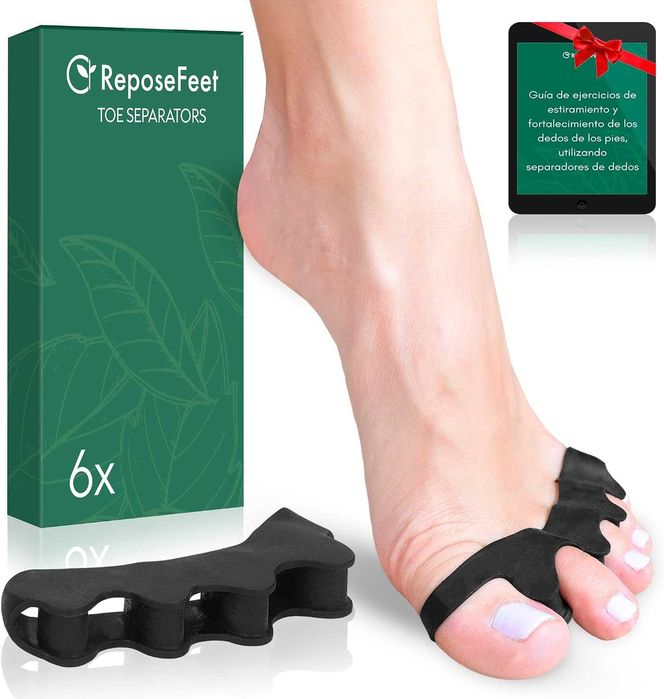 Силиконов разделител за пръсти ReposeFeet (3 чифта) (черен)