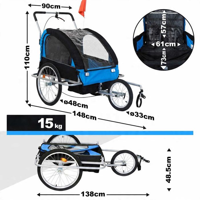 Велосипедно ремарке за деца или дом. любимци JAGO JOGGER 2в1 промоция