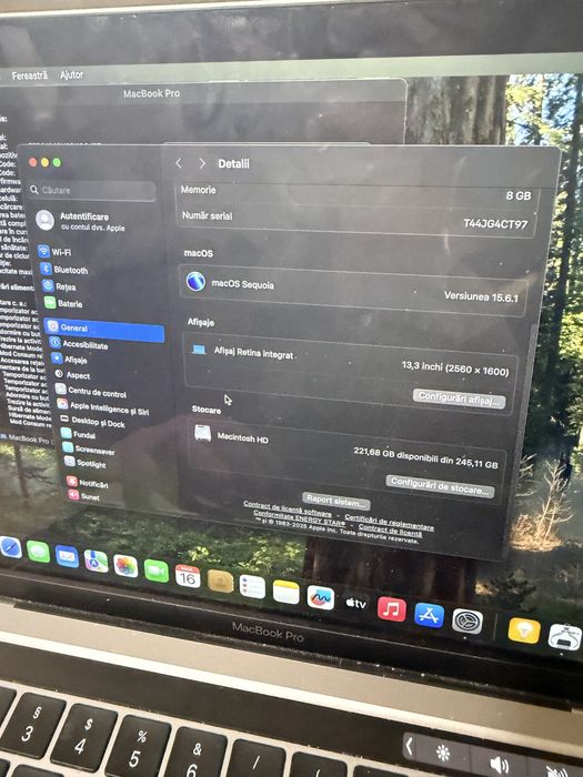 Laptop Apple MacBook PRO 13" 256GB 8GB SSD TouchBar Touch Bar Garantie