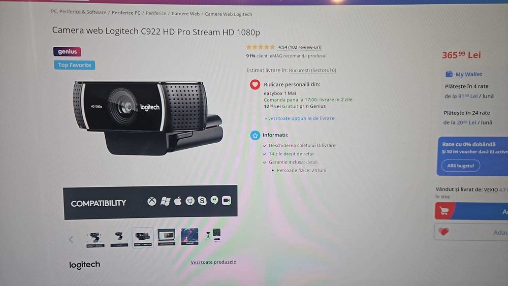 Camera web Logitech C922 HD Pro Stream HD 1080p Videochat,Gaming 60FPS