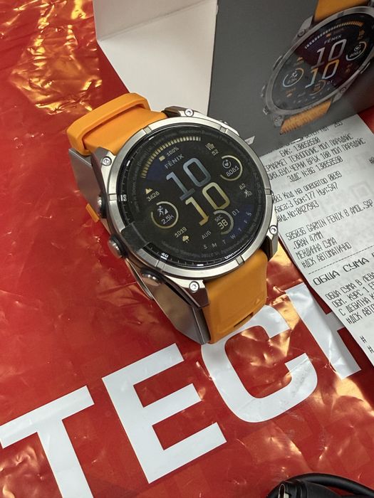 ЧИСТО НОВ 47mm Garmin Fenix 8 Гаранция Технополис 2028г. Spark Orange
