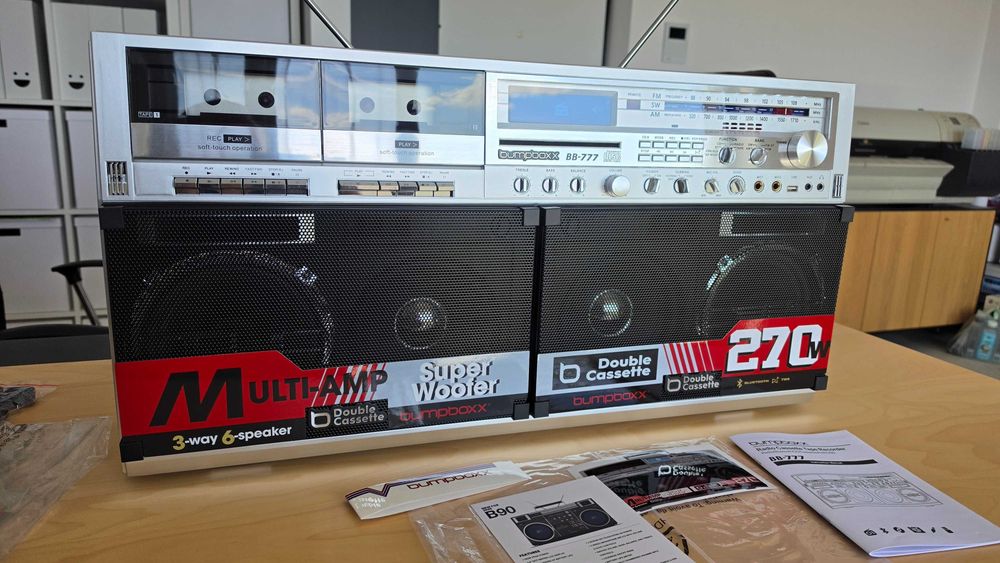BUMPBOXX BB-777 Dublu radio-casetofon boombox ghetto blaster cu CD, Bluetooth, USB si intrare auxiliara