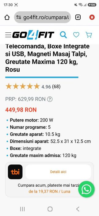 Aparat vibromasaj, GO4FIT, culoare rosie model GF1000, nou  si neutilizat