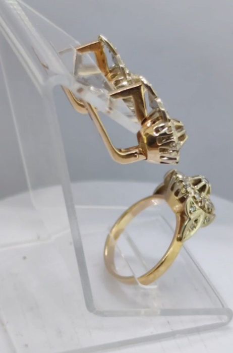 Продам комплект золота серьги и кольцо Бахча Баку со звездой с чистейш