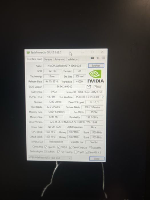NVIDIA GeForce GTX 1060 6gb