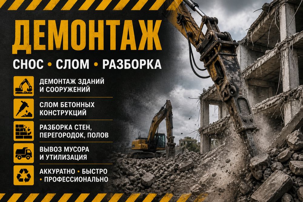 Демонтаж стен, снос домов, разборка стен, перегородок и полов
