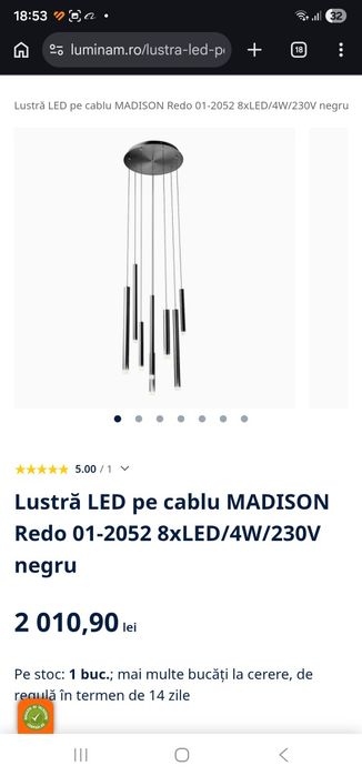 Lustră LED pe cablu Redo 01-2052 MADISON Lustră LED pe cablu Redo 01-2052 MADISON 8xLED/4W/230V negru 8xLED/4W/230V auriu