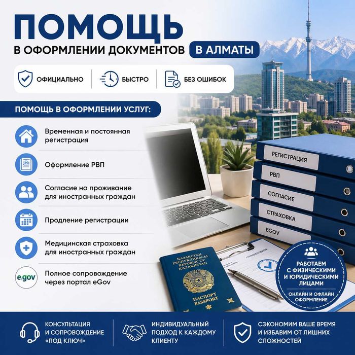 РВП, Временная регистрация по месту жительства, Мед.страховка, EGOV