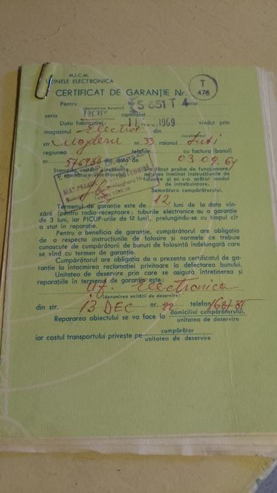 Broșuri și chitanțe garanții anii '60s-'70s