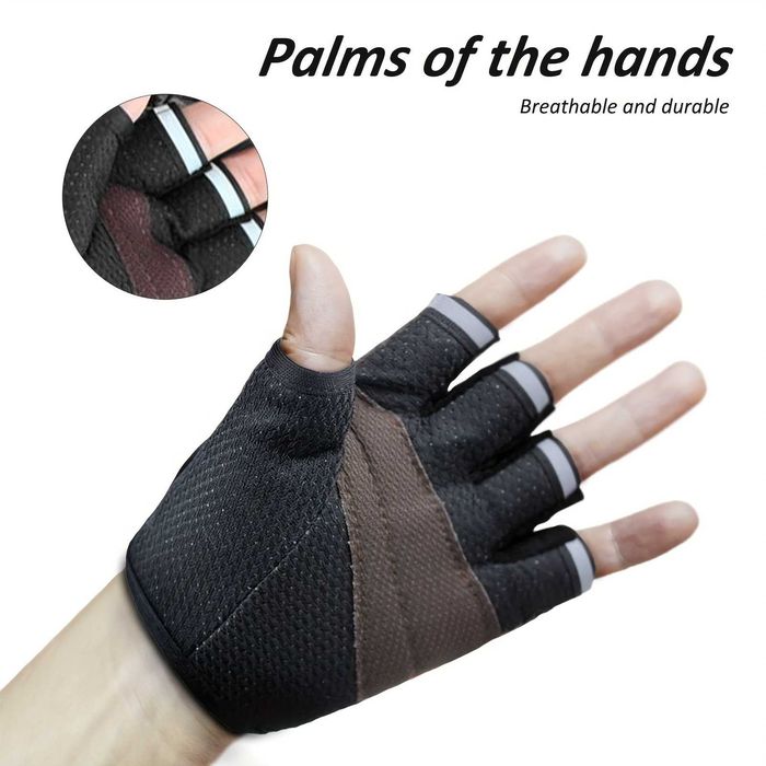 Manusi ciclism pentru Bicicleta si Fitness cu protectie palma, din Material Respirabil, marime universala, Negru