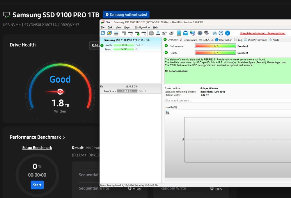 НОВ ! Samsung SSD 9100 PRO 1TB PCIe 5.0 NVMe 2.0 M.2 Read 14700 MB/s Write 13300 MB/s
