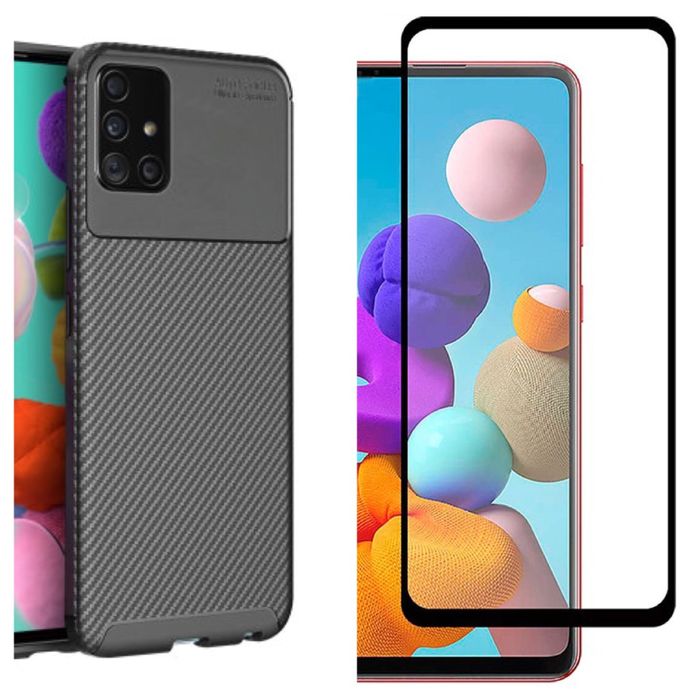 Samsung A22/A23/A34/A35/A24/A25/A26 Husa Carbon Neagra + Folie Sticla