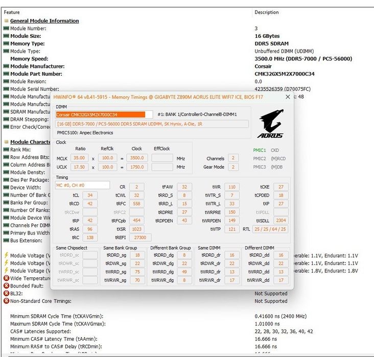 Memorie DDR5  32GB (2x16GB), 7000MT/s, CL 34 Corsair Vengeance