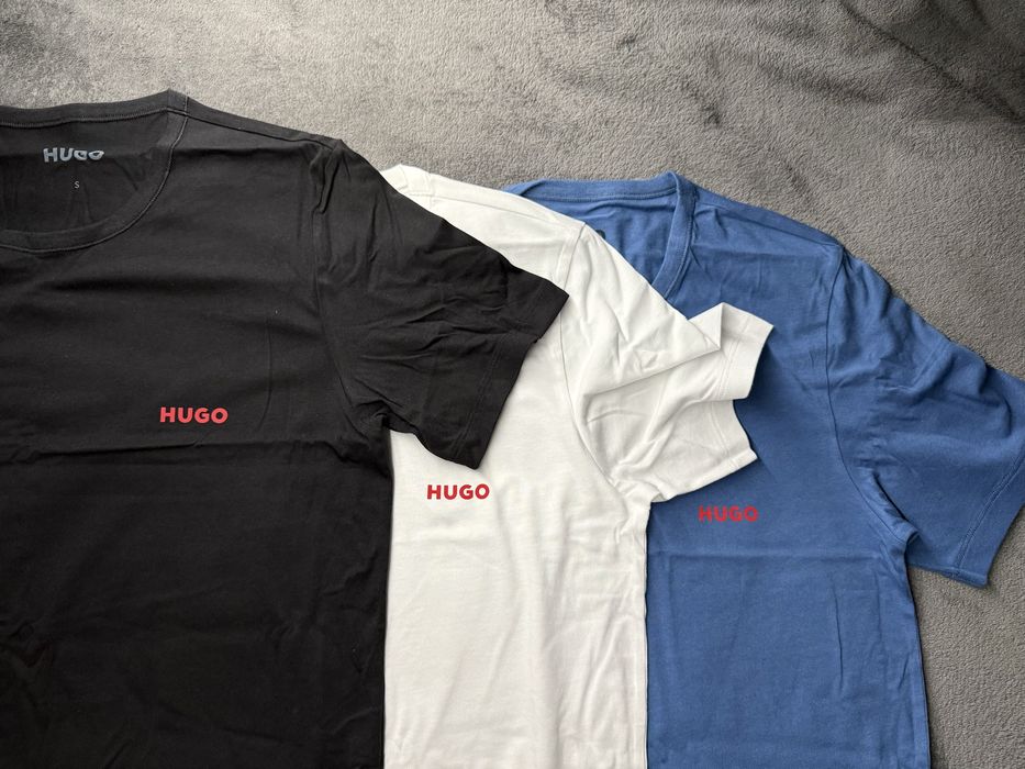 HUGO set 3 tricouri corp alb-negru-albastru marimea S noi originale