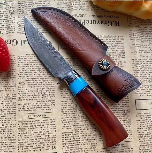 Cutit japonez, lama DAMASC, teaca piele imprimata