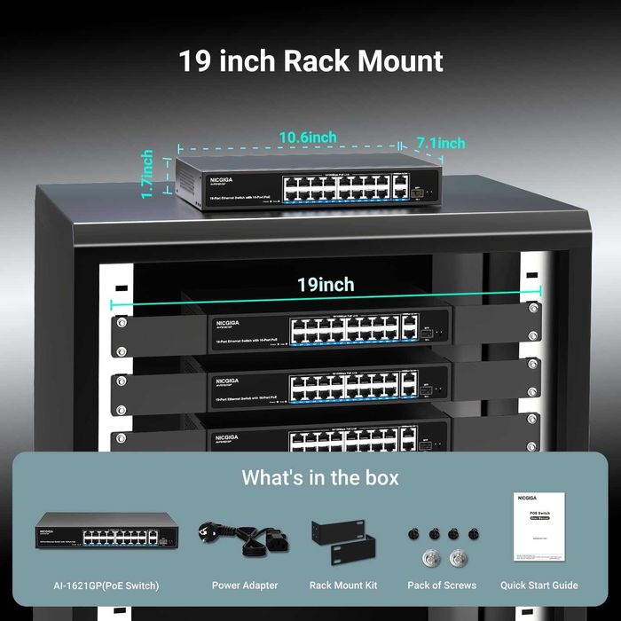 Switch Ethernet PoE 16 port neadministrat,250W,2x 1G Uplink,1 port SFP