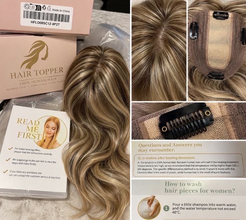 Нова естествена коса 100% Human Hair – Hair Topper с клипсове, 4P27