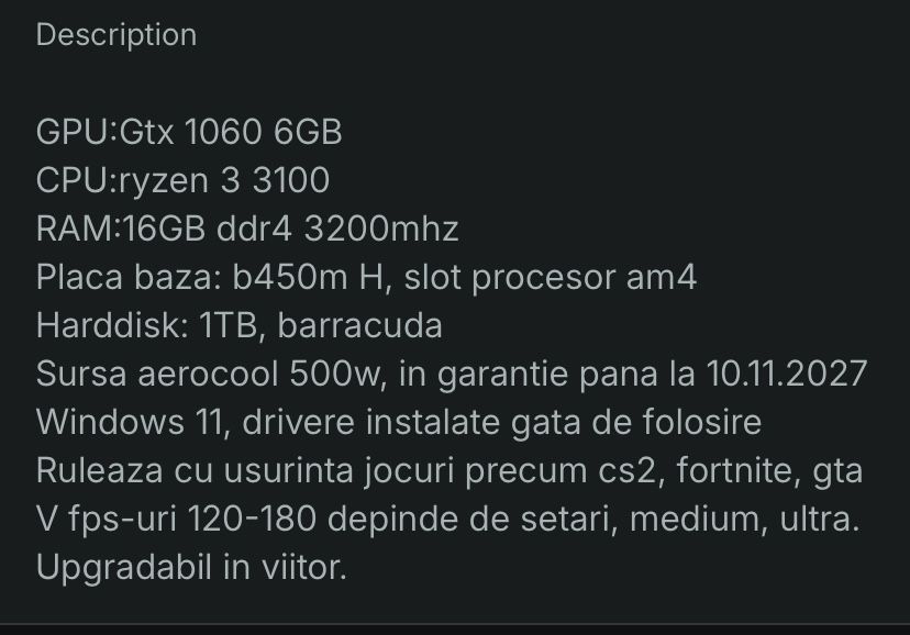 Calculator gaming 1060 6GB