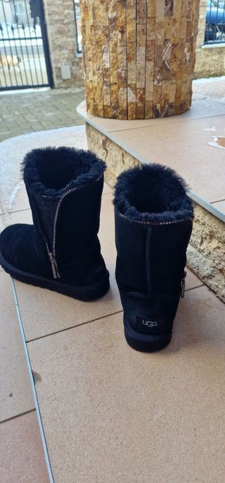UGG classic Marice sequin zipper boot, piele intoarsa, negre, 38