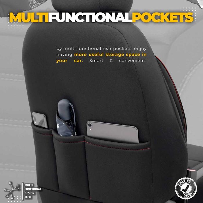 Комплект Тапицерия OTOM,Черно с Червен шев,Предни и Задни Седалки