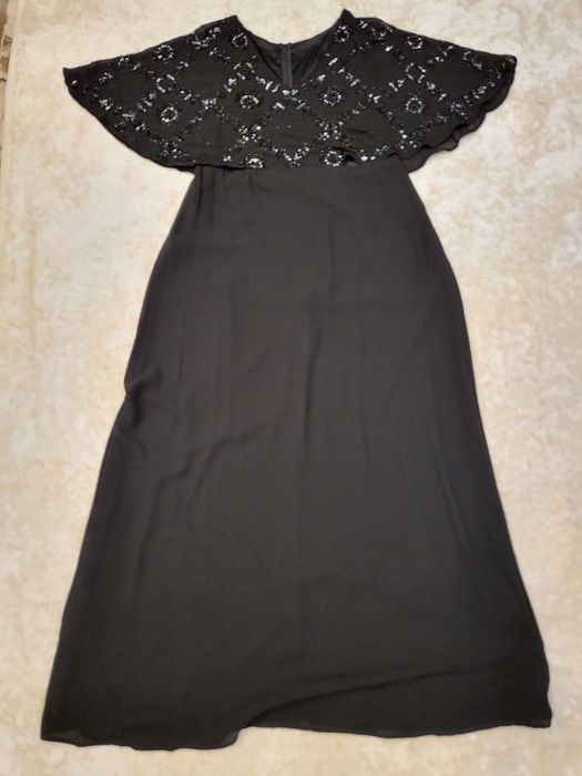 rochie lunga eleganta, margele, matase, 46, noua, neagra, XL