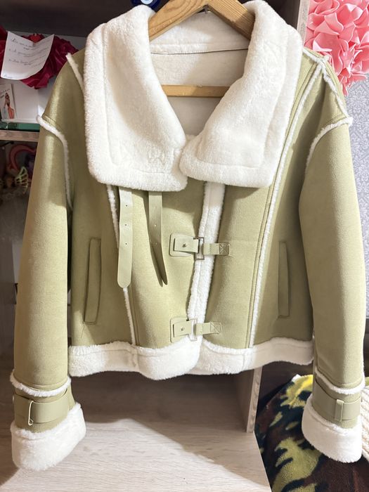 Дубленка (зима) бело-фисташковая