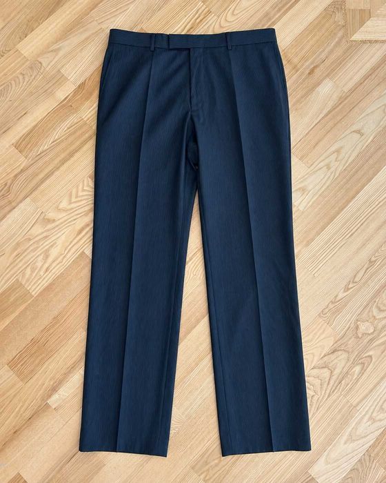 Pantaloni de costum Hugo Boss James Brown, lână virgină, negri cu dungi fine, Mărimea XXL