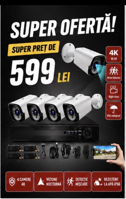 Vindem si Montam Camere Supraveghere Video KIT Complet 4/8/12 CAMERE