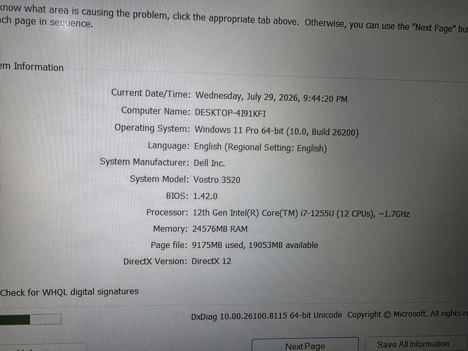 Laptop 15.6" Dell Vostro 3520 i7-1255U 24GB Ram 1T SSD