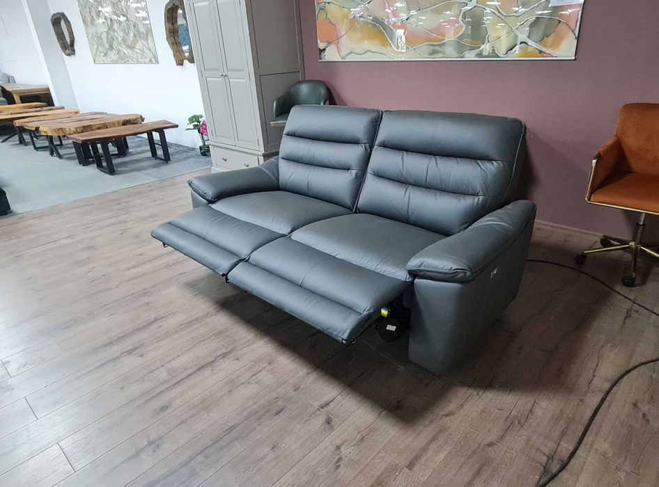 Сив кожен диван тройка "Carter" с електрически релаксиращ механизъм