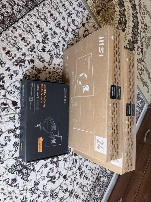 2х MSI PRO MP242L 24”IPS 100Hz + новый газлифт-кранштейн на 2-монитора